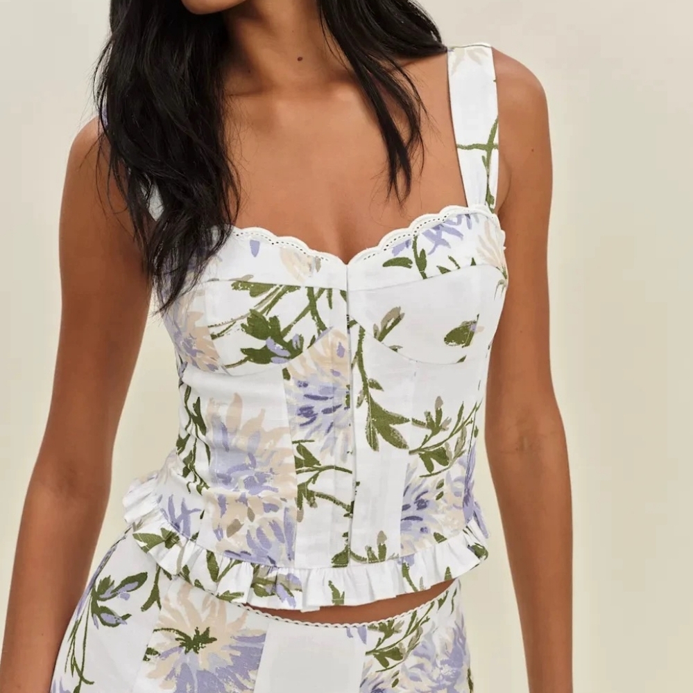 Reformation Anatolia Linen Two Piece Top And Skirt Set - Picture 3 of 15